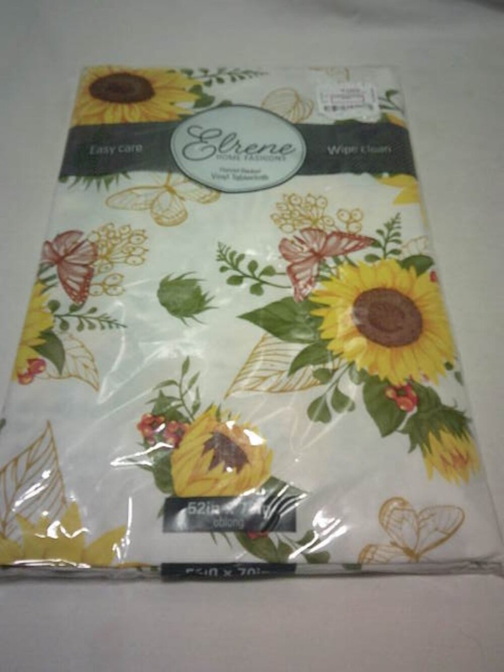 NEW ELRENE HOME FAHIONS FLANNEL BACKED VINYL TABLECLOTH 52X70" OBLONG SUNFLOWERS